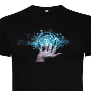 Simulación de trama de semitonos para DTF sobre camiseta negra impresa en Barcelona