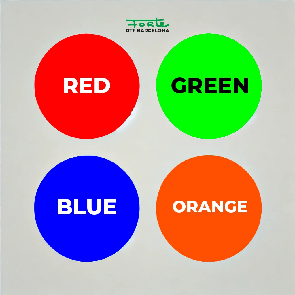 Impresión DTF RGB Naranja Colores directos de octacromía por metros puros color de pantalla