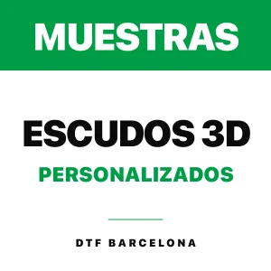 Muestras de escudos 3D siliconados personalizados — pack 5 unidades desde 12 € + IVA · DTF Barcelona